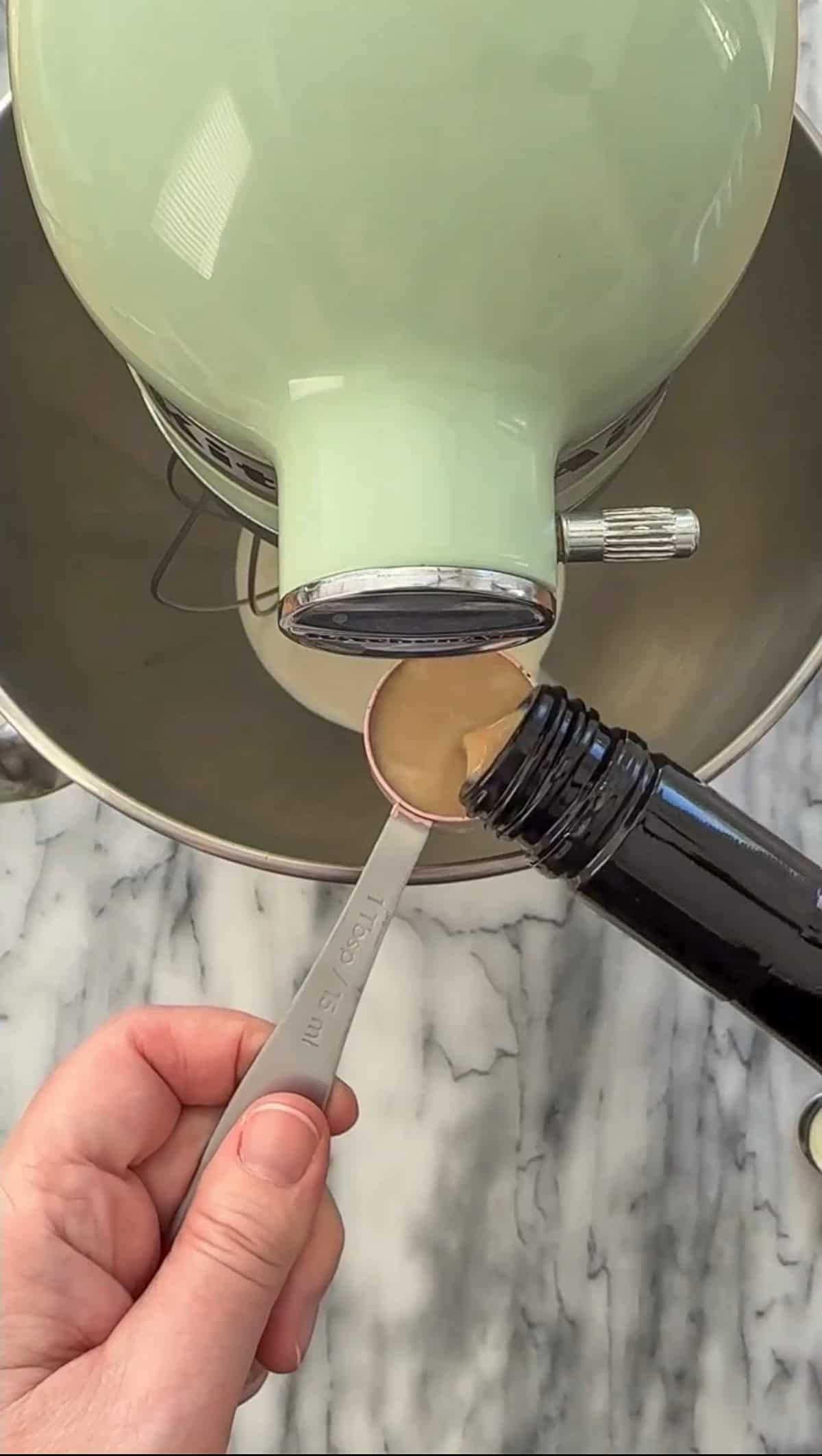 Making Baileys Irish Cream whipped cream in a stand mixer.
