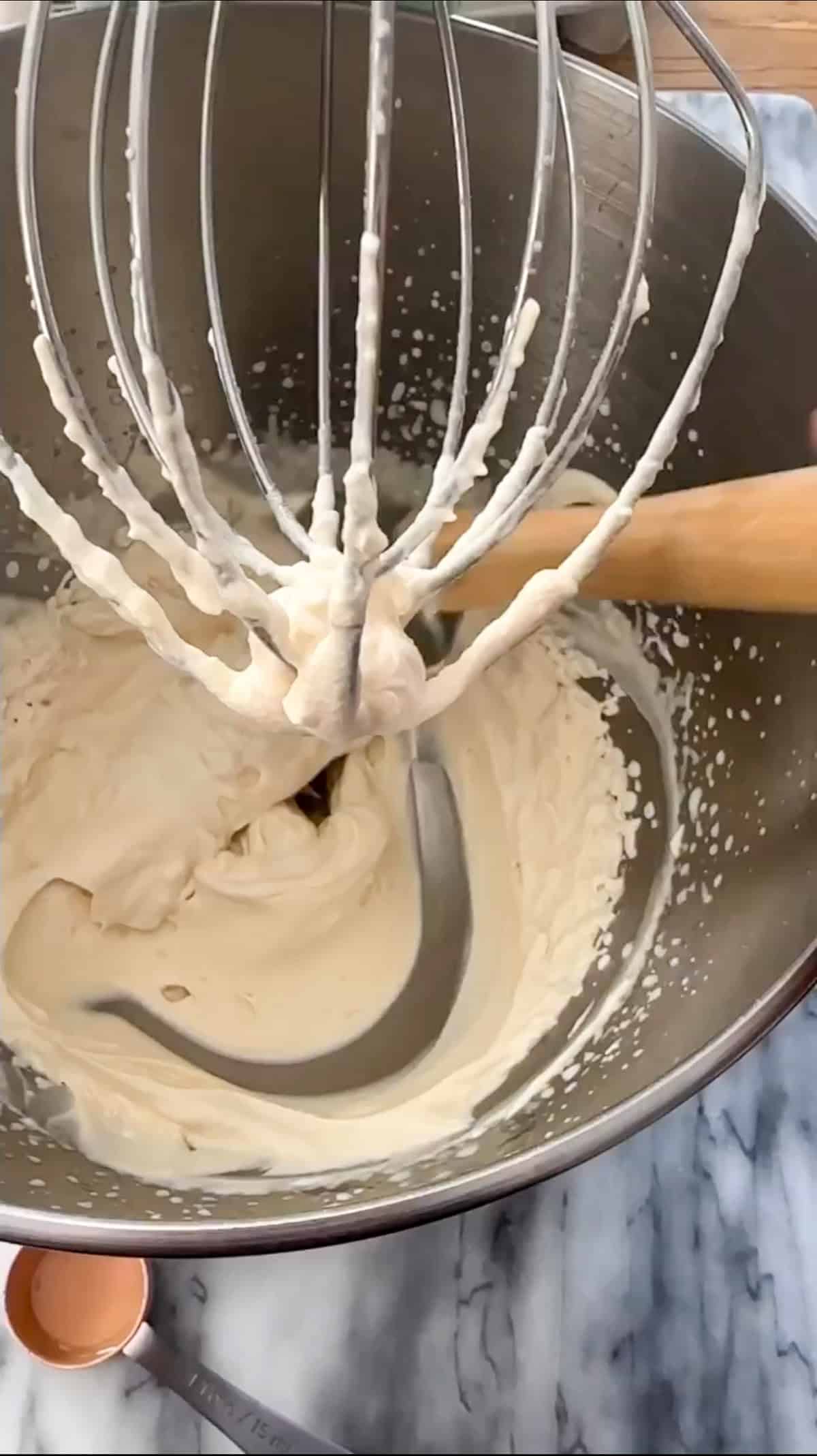 Making Baileys whipped cream in a stand mixer.