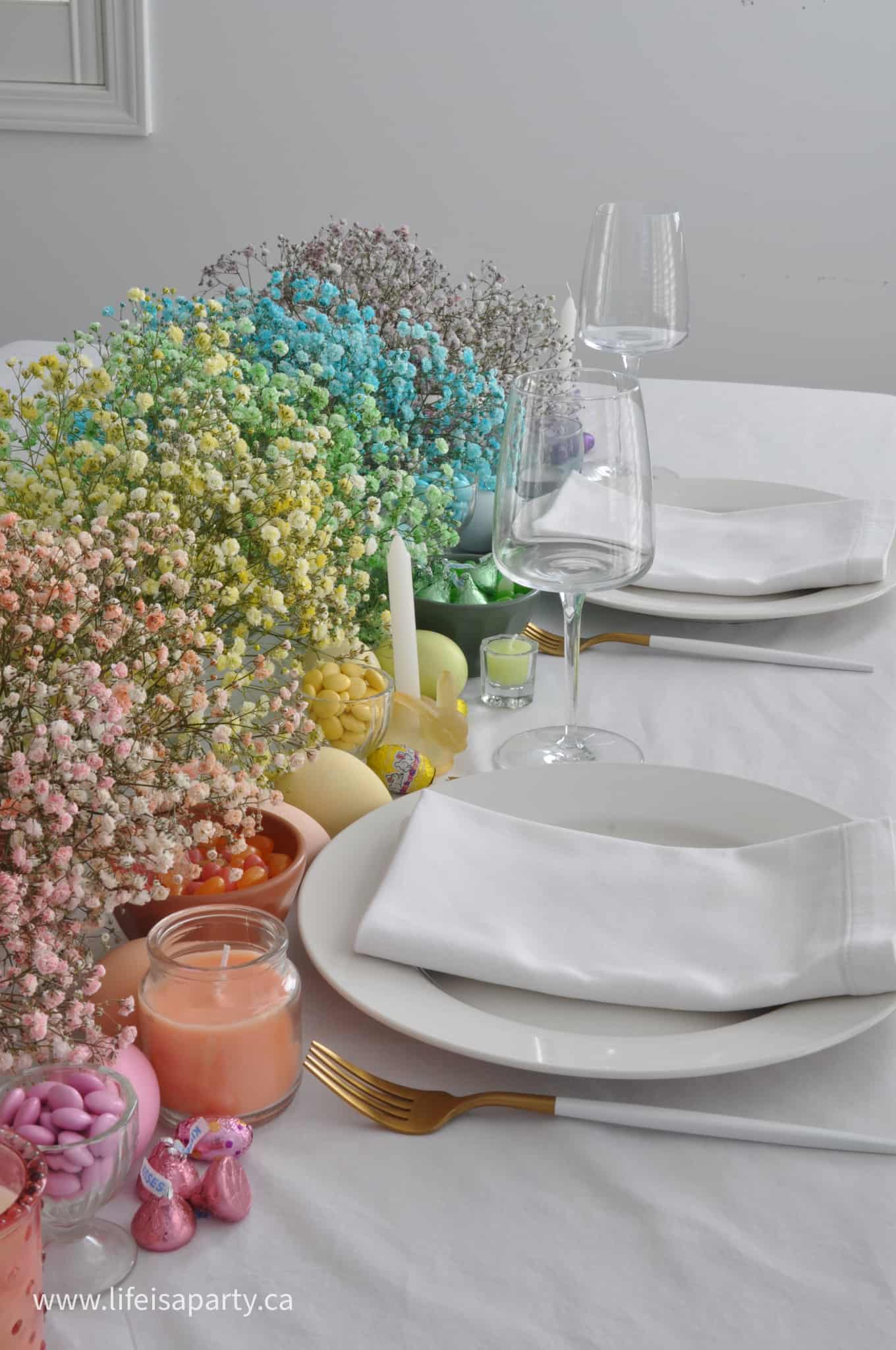 rainbow Easter tablescape