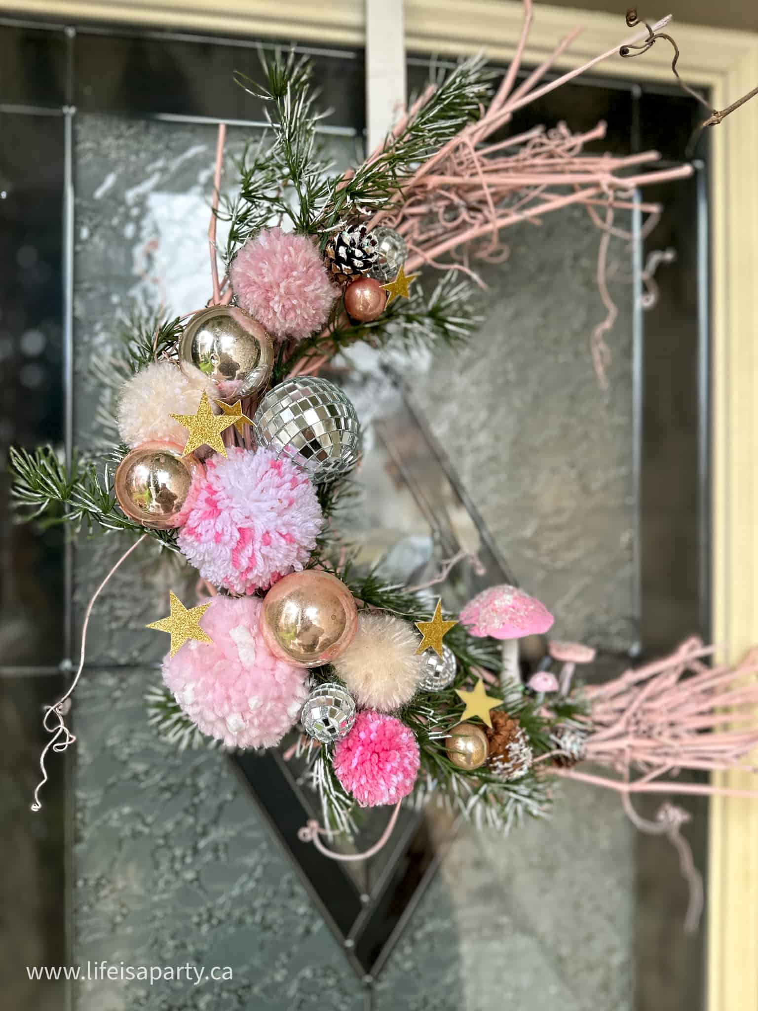 DIY pink Christmas wreath
