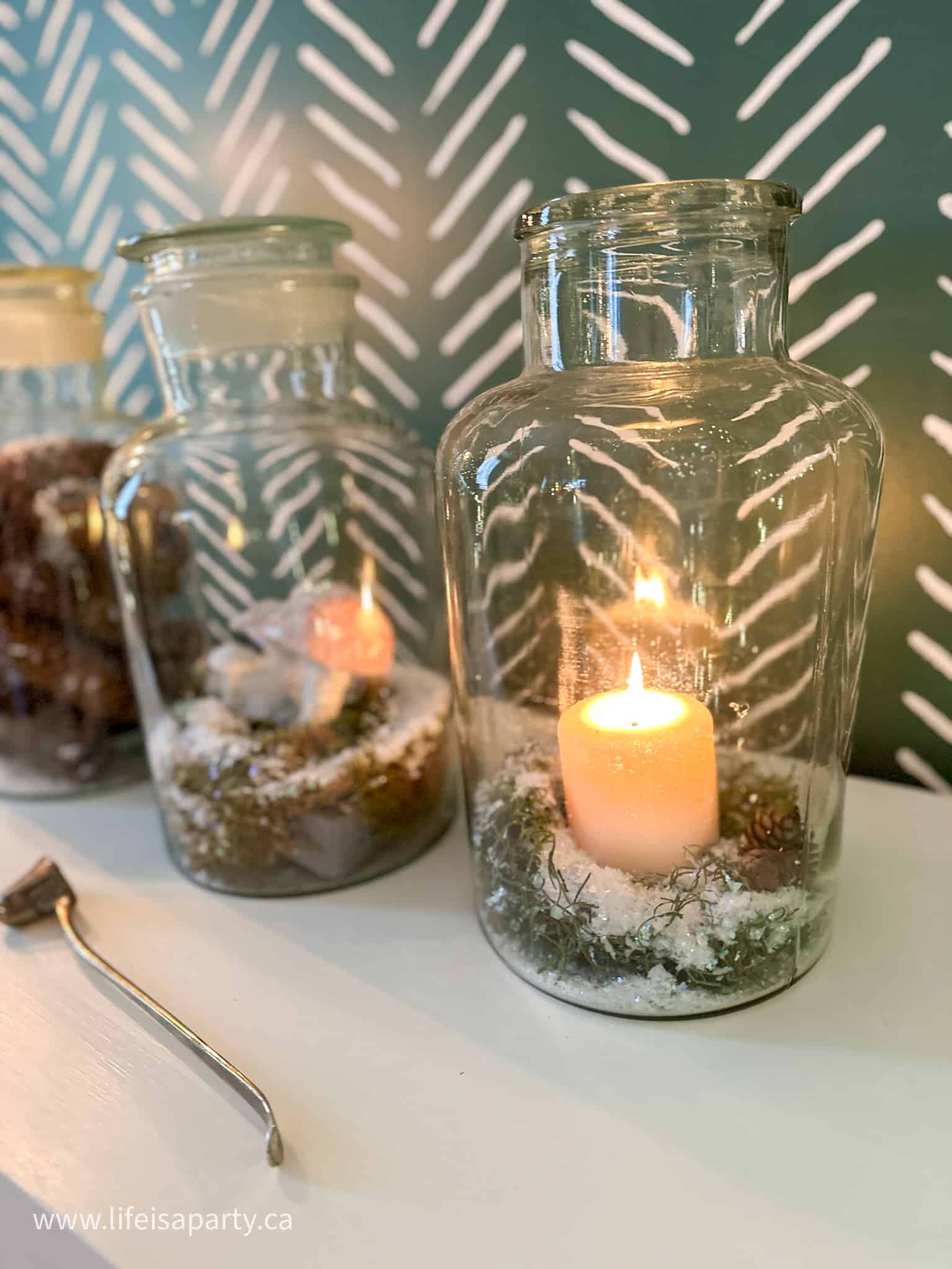 candle in vintage glass jar