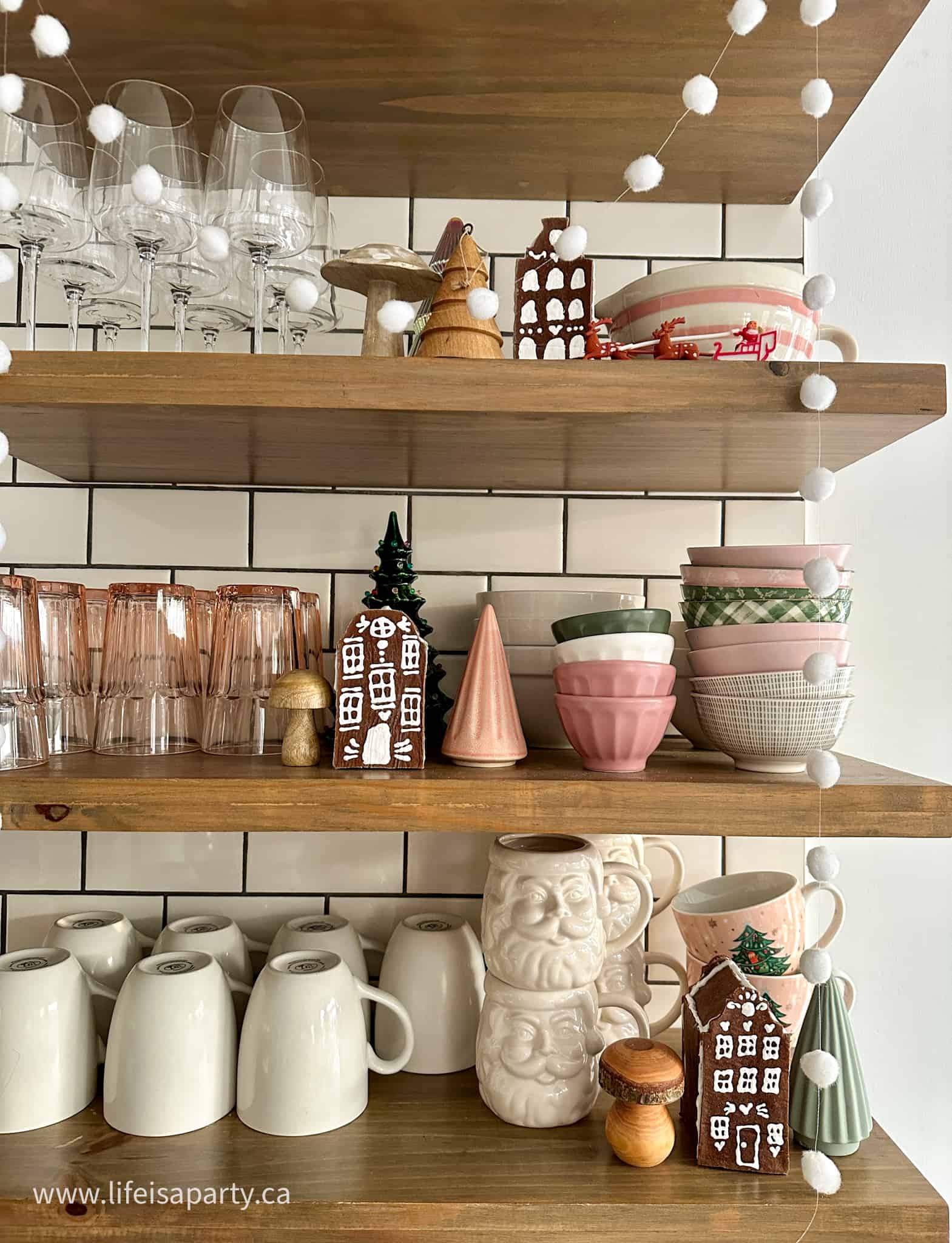 cottagecore Christmas kitchen shelves