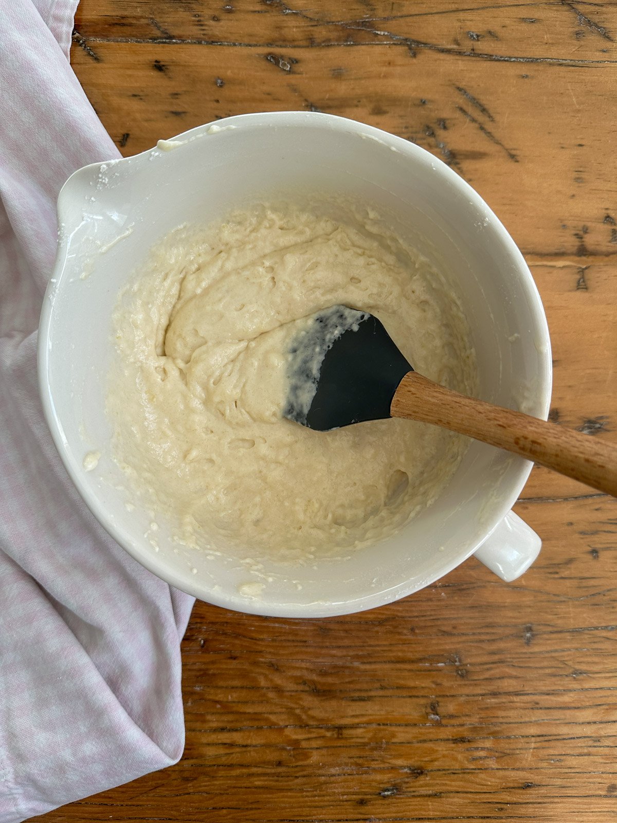 Small batch pancake batter in a mixing bowl.