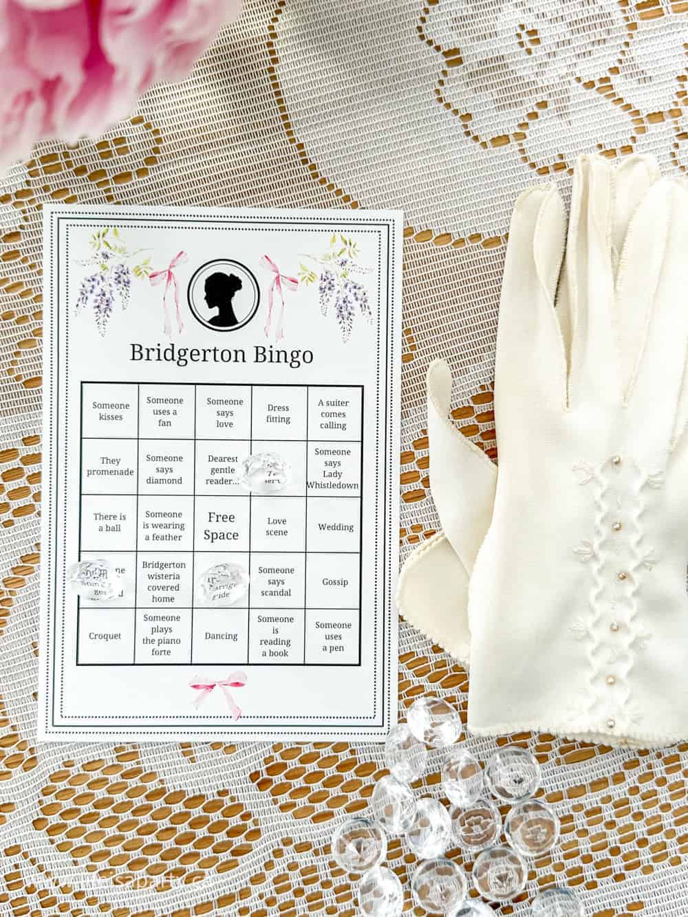 Free printable Bridgeton bingo card and playing pieces.