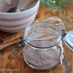 DIY hot chocolate mix recipe in a mason jar.