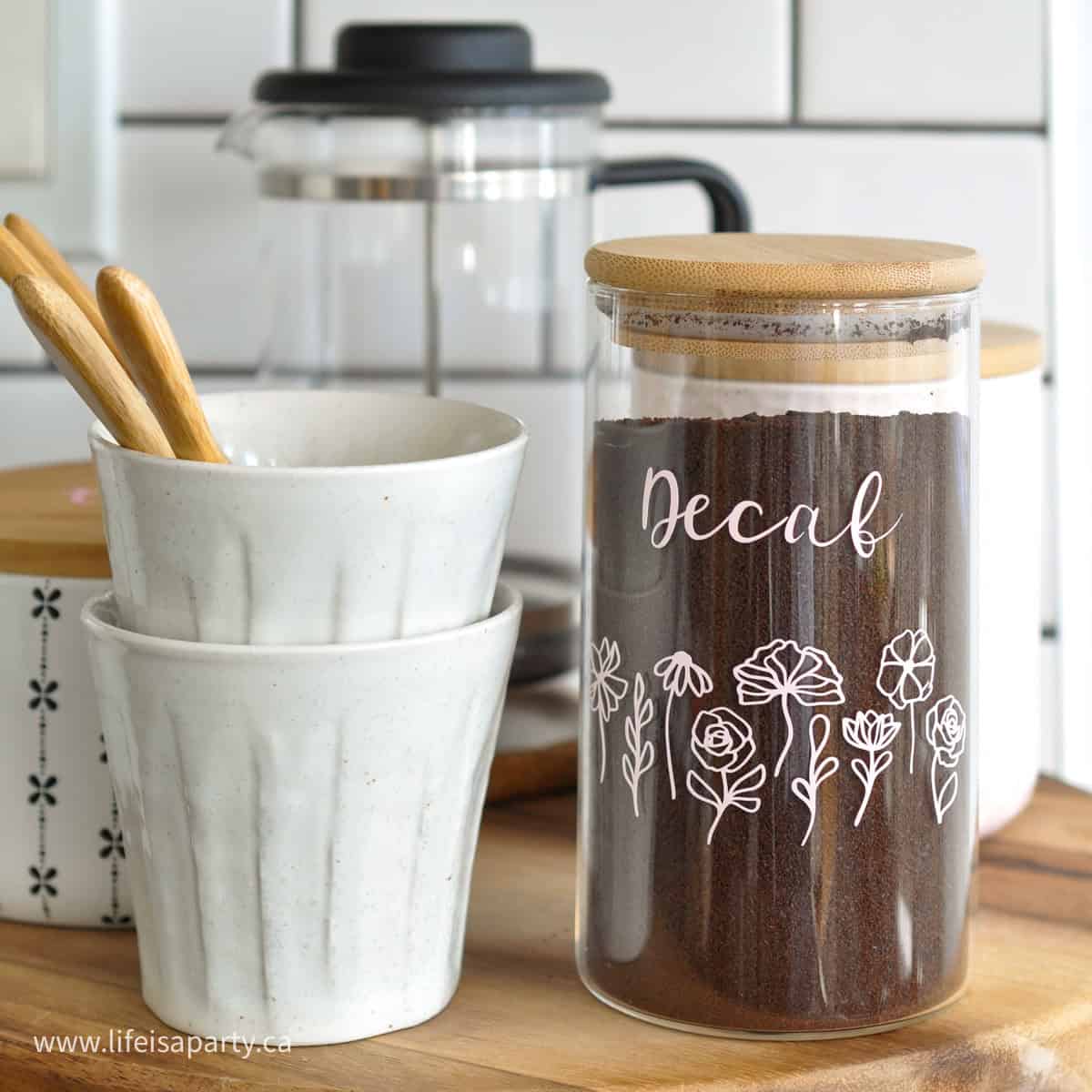 How to cut vinyl on a Cricut machine to make a decal for a glass canister.