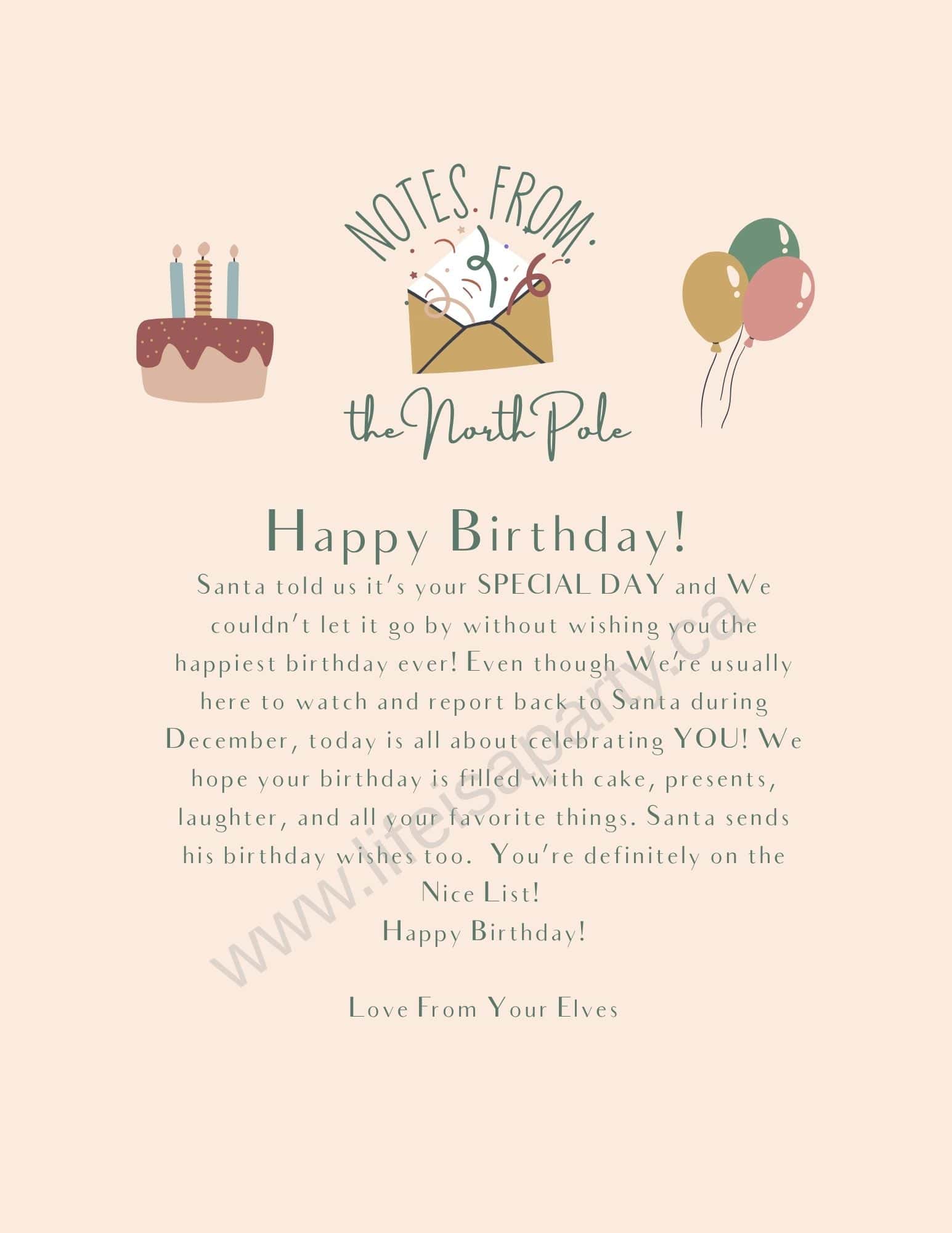 Free printble elf on the shelf birthday letter.