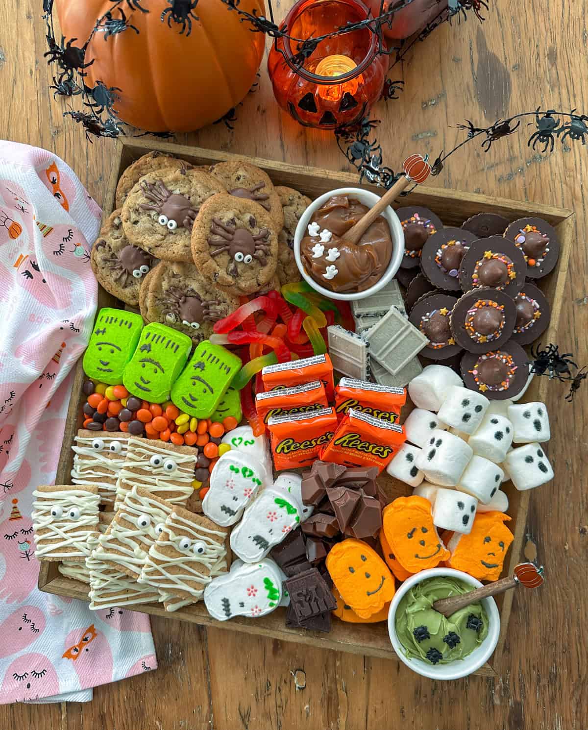 Halloween s'mores with chocolate, themed cookies, Halloween marshmallows and more!
