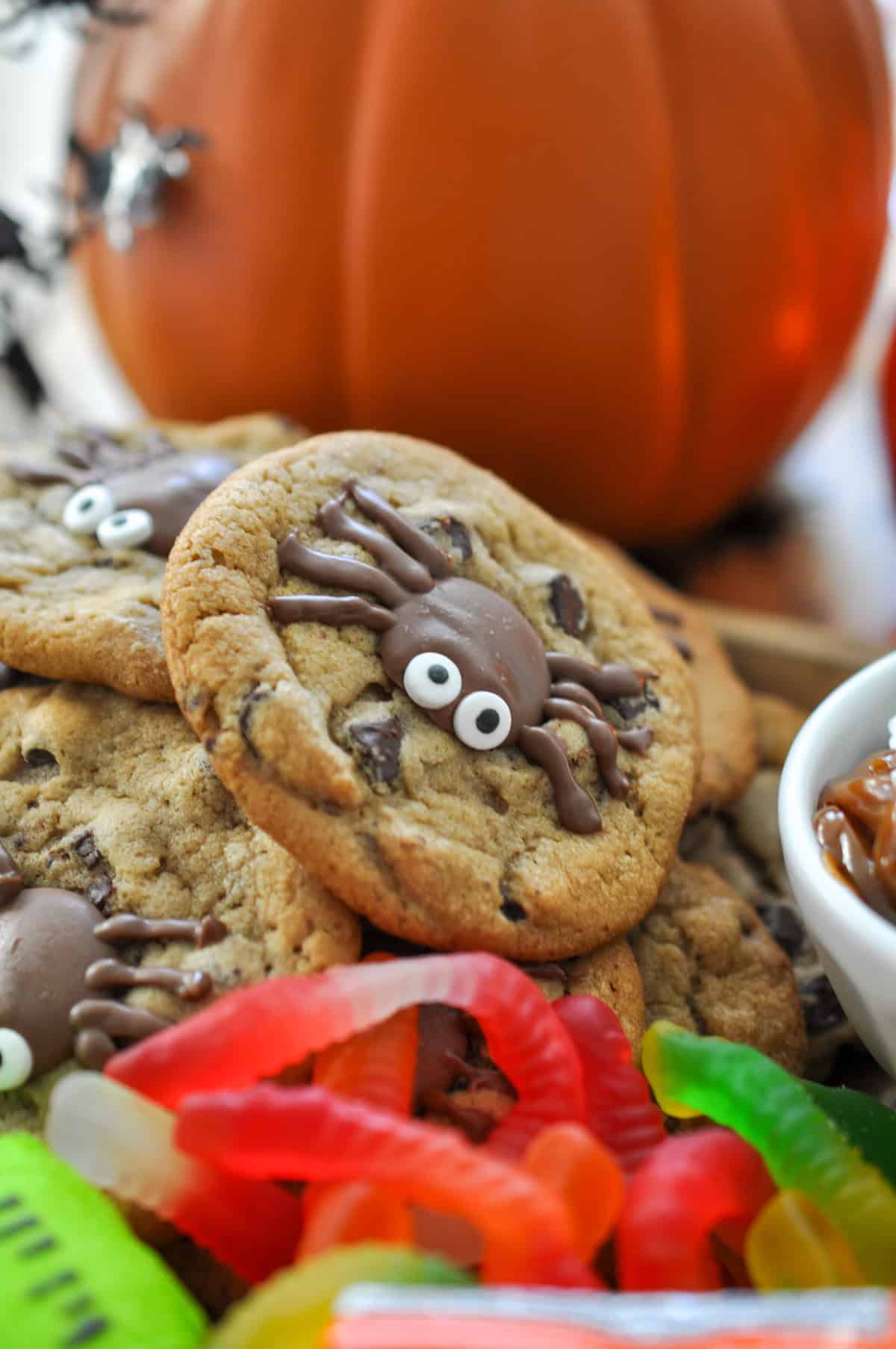 Spider cookie on a Halloween smores board.
