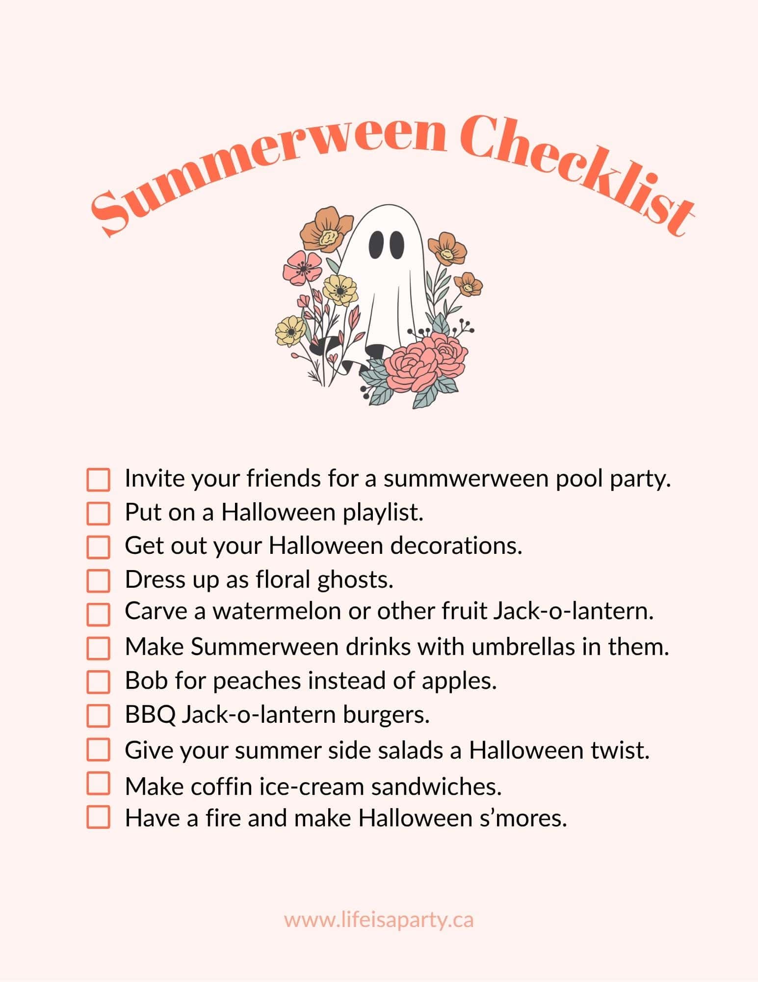 Free printable summerween party checklist.