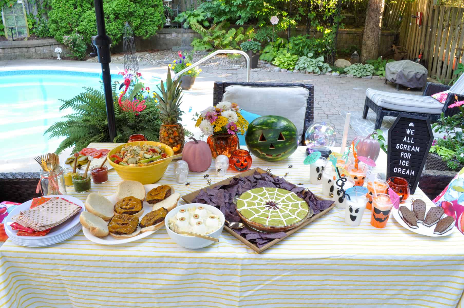 Summerween party food table.