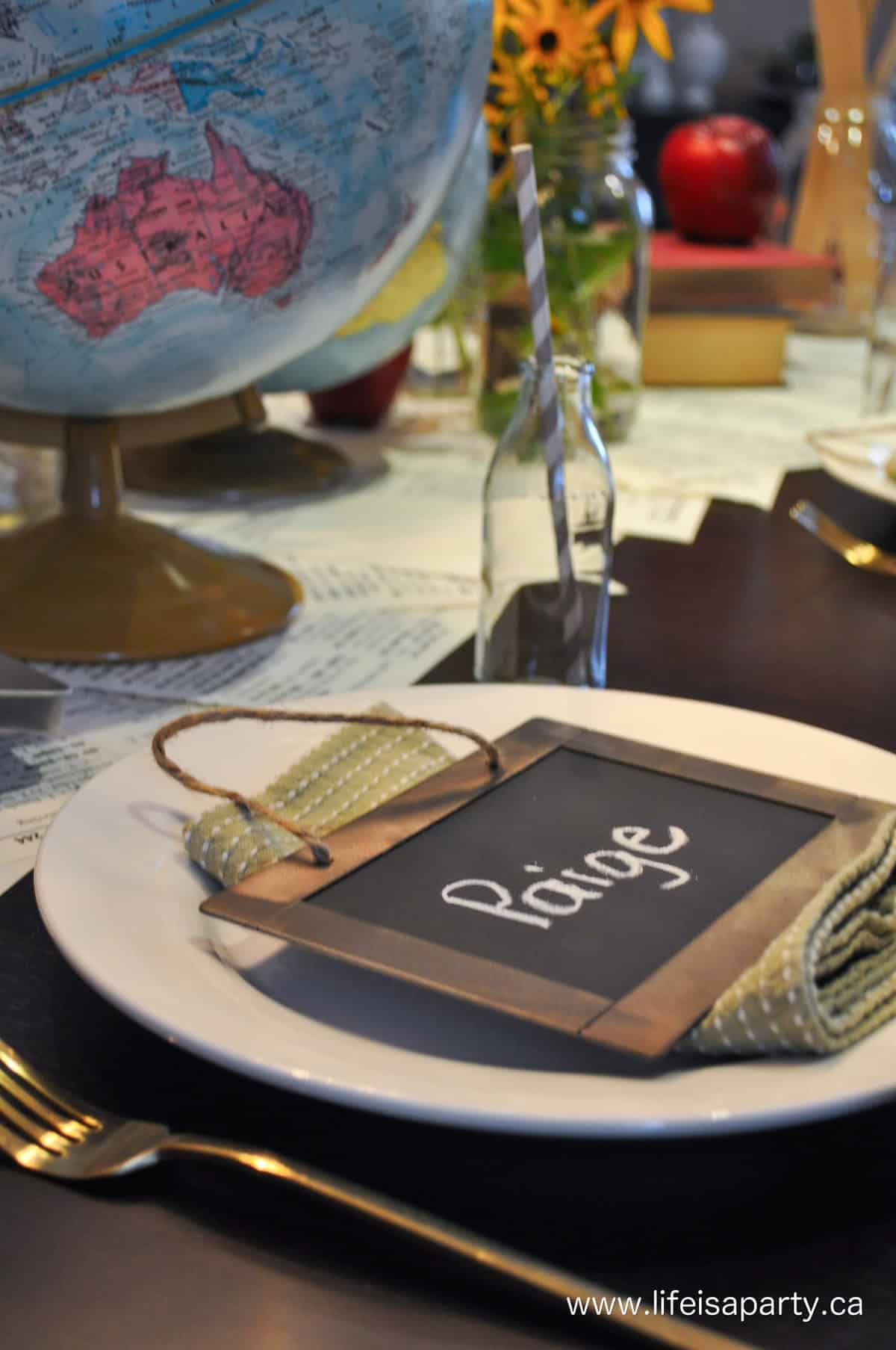 Back to school party mini chalkboard place cards.
