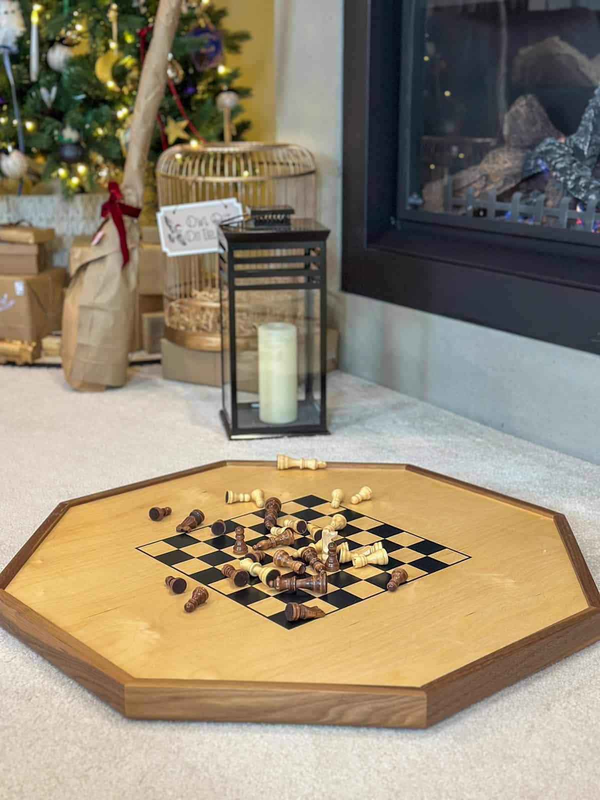 Harry Potter chess board display for DIY Christmas decorations and themed living room holiday decor ideas.