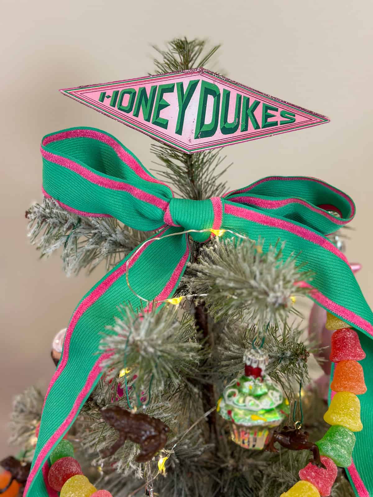 DIY Honeydukes Christmas tree topper for Harry Potter themed Christmas tree.