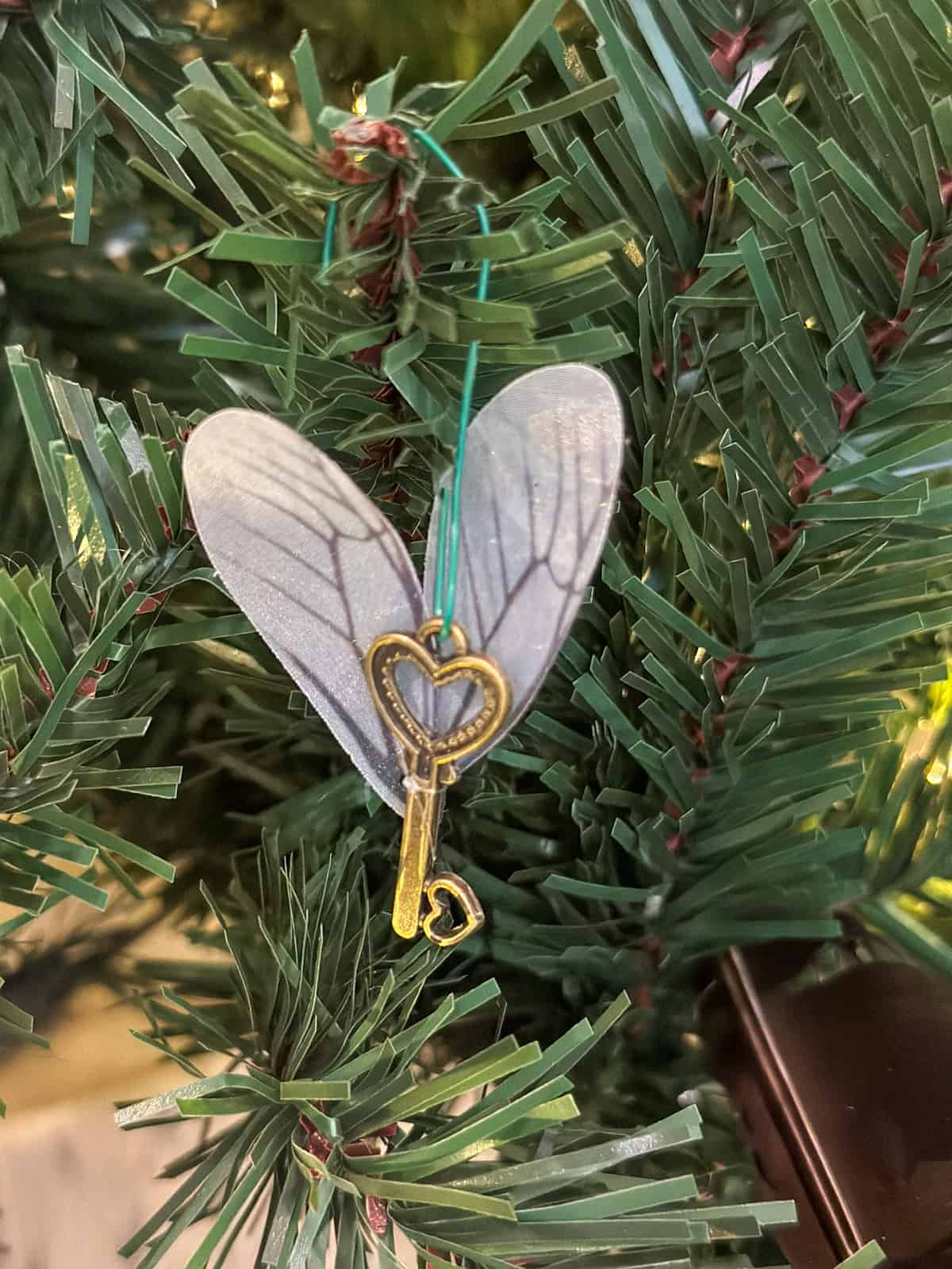 Flying key ornament on a Harry Potter themed Christmas tree.