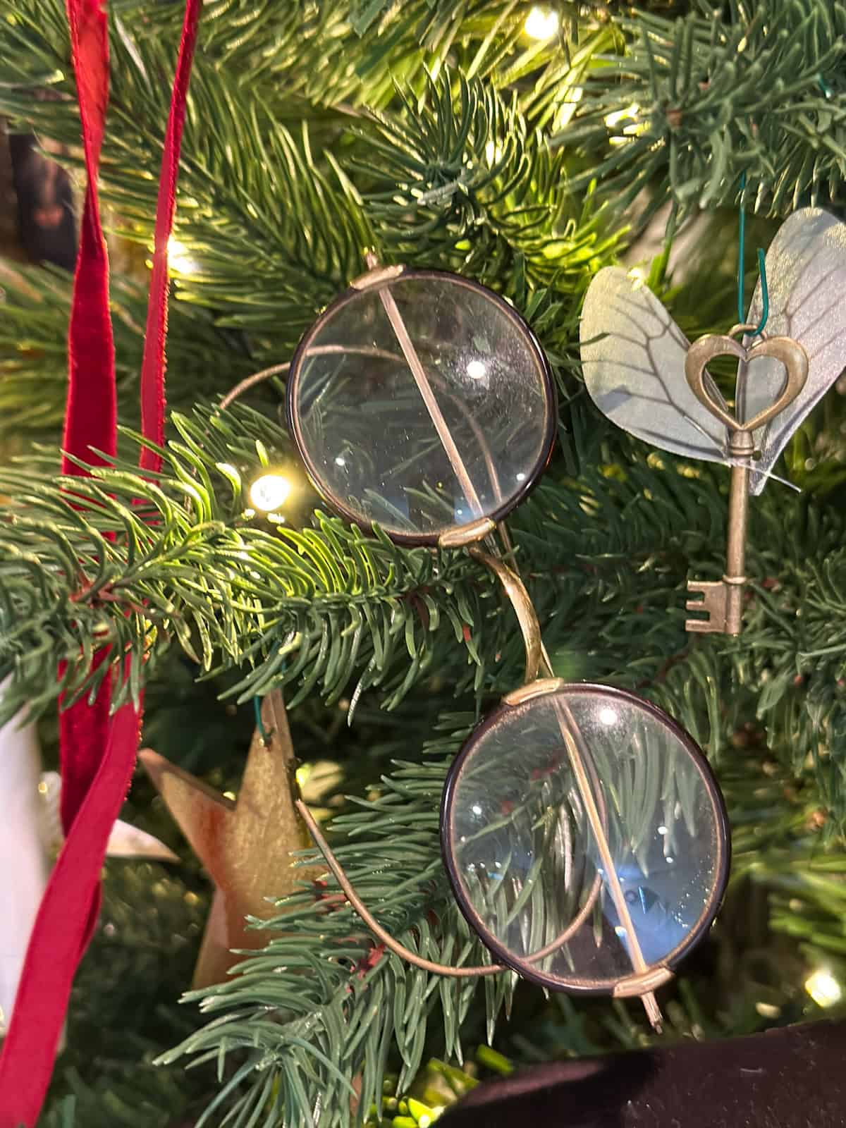 Harry Potter glasses Horcrux Christmas decoration made from vintage glasses.